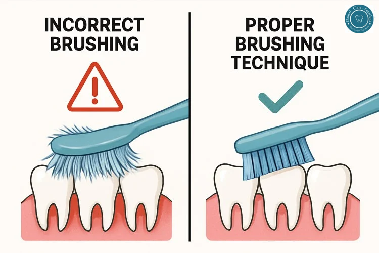 Comparison of incorrect and correct tooth brushing techniques