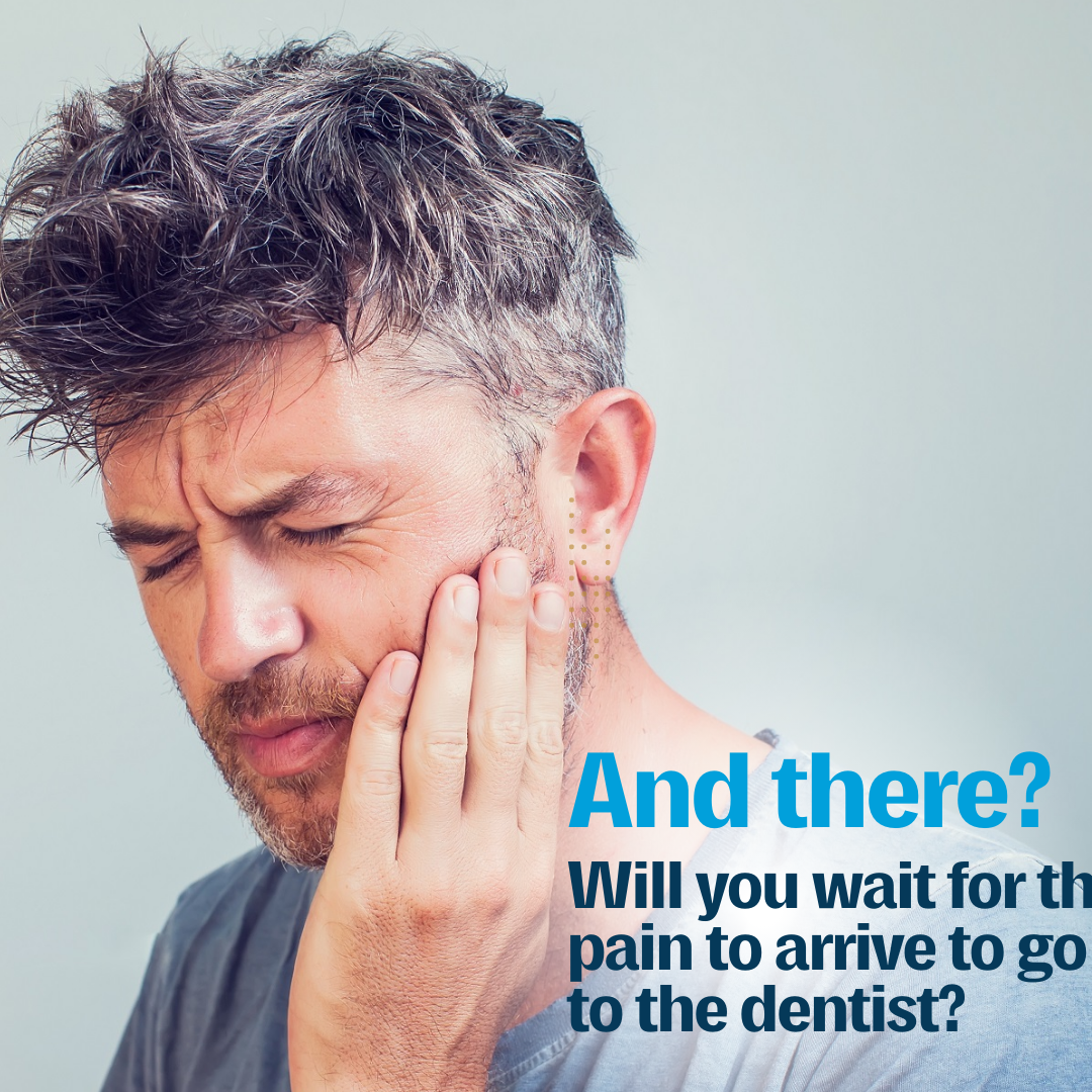 Father ignoring tooth pain while spending time with family
